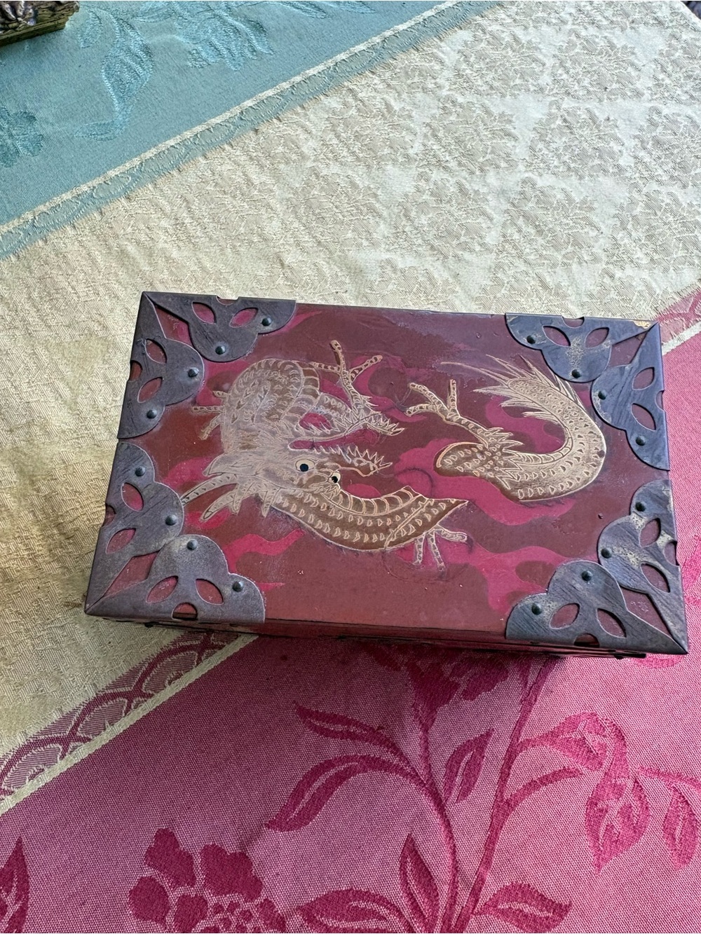 Japanese Vintage Orange Lacquered Card or Trinket Box